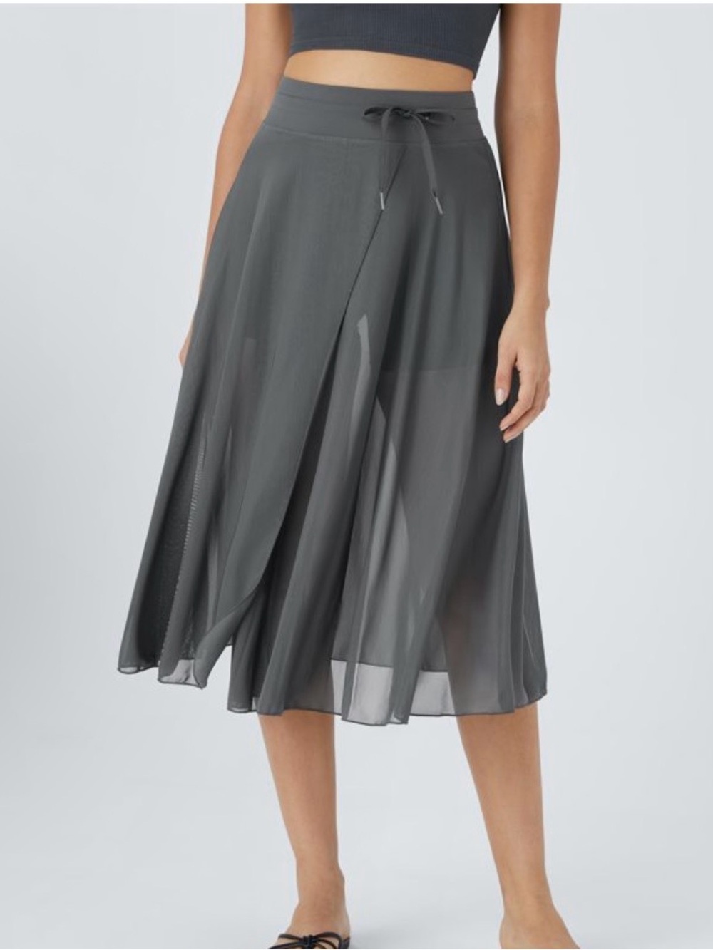 NWT HALARA 2-in-1 Mesh Flowy Midi Skirt Gray XL Pockets
